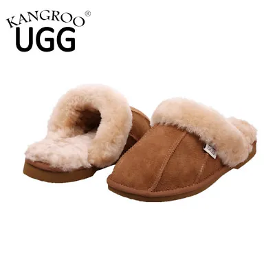 Brown (Chestnut) Classic Australian Sheepskin Ugg Slippers Winter Lambskin Scuff • $38.46