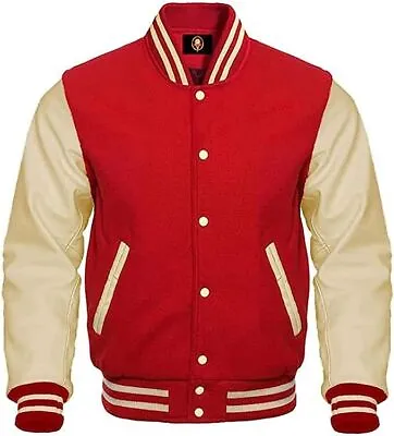 Premium Letterman Baseball College Varsity Jacket & Real Cowhide Leather Sleeves • £79.99