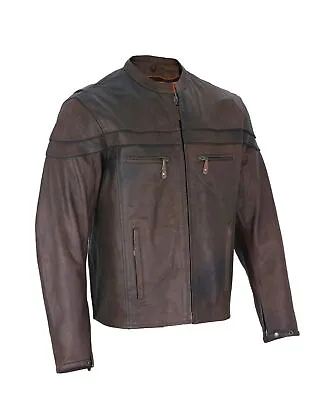 Men's Motorcycle Brown Naked Cowhide Leather Biker Jacket With Air Vents • $110.49