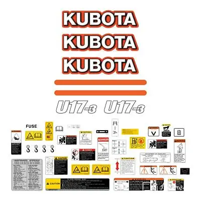 Kubota U17 Decals Stickers U17-3 Decals Repro Mini Excavator Sticker Kit • £59.13