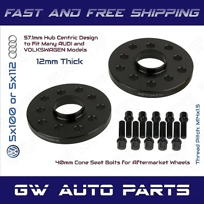 2pc 12mm 5x100/5x112 Audi Volkswagen Hub Centric Wheel Spacer Kit Cone Lug Bolt • $54.86