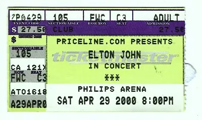 Elton John 4/29/00 Atlanta GA Philips Arena Ticket Stub • $6.99