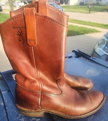 Browning Leather Cowboy Work Pull On Boots Size 9 D Brown • $29.99