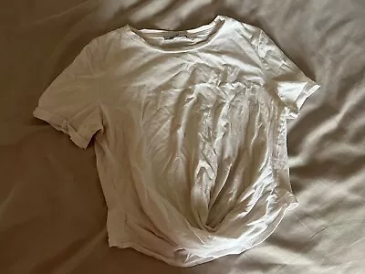 Zara Top Women White Short Sleeve Crop T-Shirt Shirt Tee Scrunch Bottom Small S • $9.99