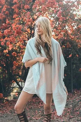 LETO Bohemian Pastel Blue Wrap Long Blanket Scarf Shawl Wrap Cover Up Reg $34.95 • $24