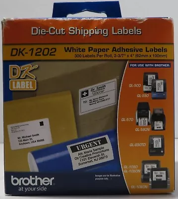 Genuine Sealed Brother DK-1202 White Paper Shipping Labels (300 Labels In Roll) • $17.99