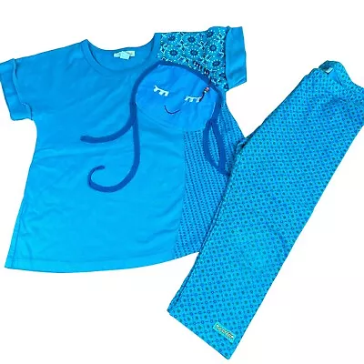 Naartjie Girls 7 Blue Two Pc Outfit Set Capris And Tunic Top Shirt • $17