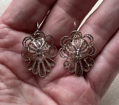 Filigree Earrings Spun Sterling Dome Steampunk Middle Eastern Bali Bohemian 1  • $36