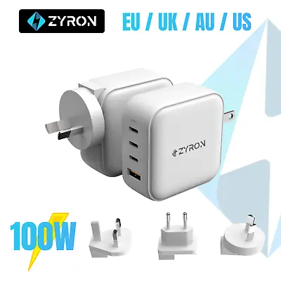 100W GaN Charger 4 Ports USB-C Fast Wall Charger With AU EU UK US Travel Adapter • $59.99