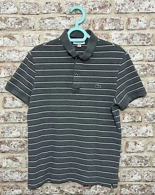 Unisex Lacoste Short Sleeved Grey Striped Grey White Polo Shirt Size Small  • £9.99