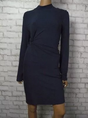 $299 Misa Los Angeles Blue Jersey Knit Knotted Mock Neck Fitted Dress L NEW M534 • $53.99