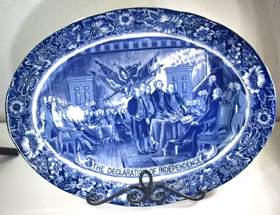 LIBERTY BLUE RARE Size OVAL PLATTER 18 1/2  X 14  Declaration Of INDEPENDENCE • $99