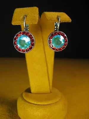 MARIANA EARRINGS ROUND MOSAIC SWAROVSKI CRYSTALS RED AQUA BLUE Gift Valentine's • $48