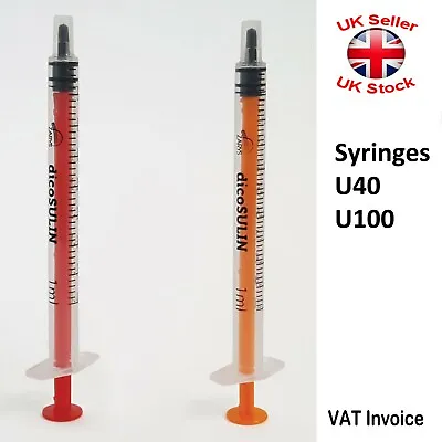 HYPODERMIC EMPTY SYRINGES 1ml 40 Or 100 Units Luer Slip CE Mark U40 U100 • £1.39