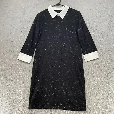 Tahari Sweater Dress Womens Large Peter Pan Black Wool Speckled Wednesday Adams • $34.95