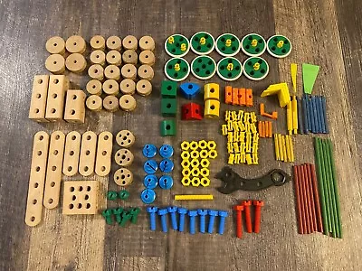 Vintage Tinker Toys 100+ Piece Lot - Blocks Screws Nuts • $24.93