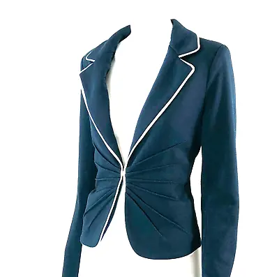 Navy & White Women's Jacket Queenspark Smart Tailored Pintucking  Size 8 • $62.50
