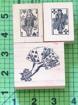 Lot Of 3 Playing Cards Queen King Hand Of Cards Rubber Stamps By Just For Fun • $17.95