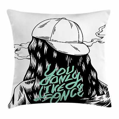 YOLO Throw Pillow Cushion Cover Girl With A Backwards Hat • £17.99