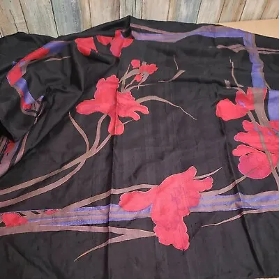 Thai Silk Scarf Floral Black Red  34 X 36  Rectangle • $19.98