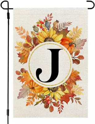 Fall Monogram Letter J Garden Flag Sunflower Pumpkin Leaves 12X18 Inch Double S • $7.80