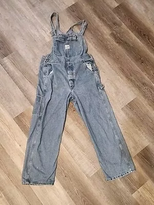 Vintage Lee Dungarees Riveted Denim Button Fly Carpenter Bib Overalls Size L • $50