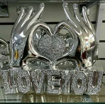 New Large Gift Crushed Diamond Silver Hand Heart Love You Sparkle Ornament • £19.99