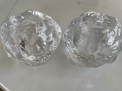 Vintage Set Of 2 Kosta Boda Crystal Snowball Votive Candle Holders Sweden MCM • $30