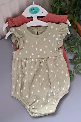 Baby Girl 0-3 Months BNWT George Supersoft Ribbed Romper Set • £2.50