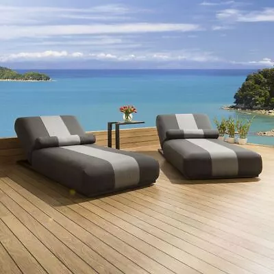 Set Of 2 Premium Garden Fabric Lounger / Sunbed / Day Bed Black / Grey • £2033.90