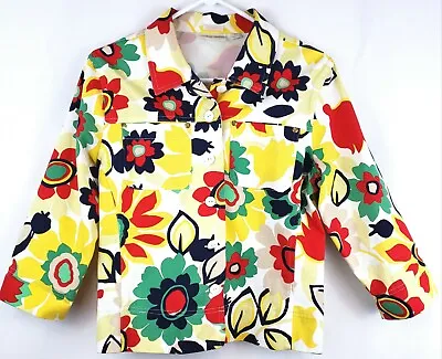 Erin London Jacket Womens Medium Petite Floral Colorful Button Up Coat Ladies MP • $29.96
