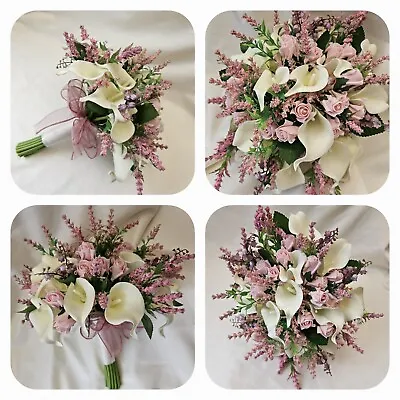 Wedding Flowers Bouquet Calla Lily Pink Rose Bride  Bridesmaid Buttonhole • £45