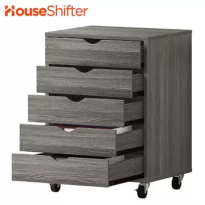 Lateral Wood 5 Drawers Chest Filing Cabinet Lockable File Office Organizer Wheel • $59.99