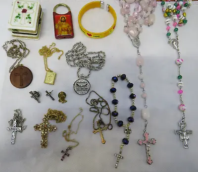 Lot Of 16 Vintage Religious Catholic Jewlery Pins Necklaces Jesus Cross • $39