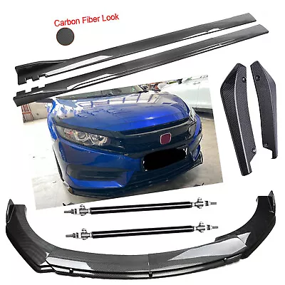 Front Bumper Lip Rear Splitter Spoiler For Honda Civic Type R Carbon Fiber Bod • $129.99