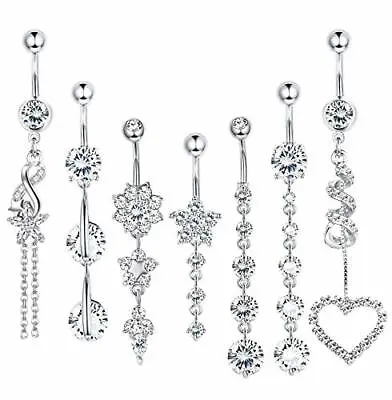 $14.99 • Buy 10Pcs 14G Stainless Steel CZ Dangle Belly Button Rings Navel Rings Body Piercing