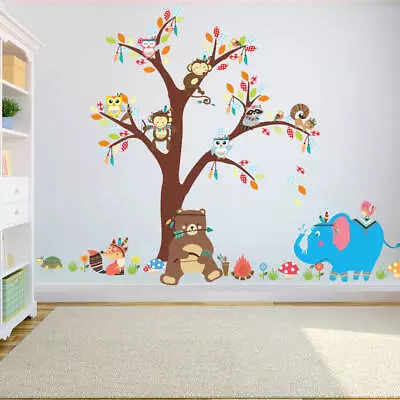 BIBITIME Forest Tree Branch Owls Monkeys Wall Sticker Nursery Bedroom Room Decal • $6.99