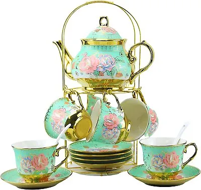 Vintage Porcelain Tea Set Special Gift With Metal Holder European 20 Pieces • $130