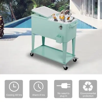 Portable Outdoor 80 Quart Rolling Patio Steel Party Cooler Cart Ice Chest • $109.99