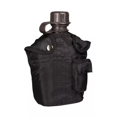 Mil-Tec Military Style Canteen Water Bottle With Cover Black Camping Bushcraft • £12.13