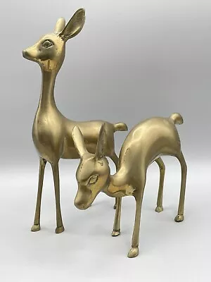 Mid-Century Modern Hollywood Regency Pair Of Brass Bambi Deer Sculptures • $57.59