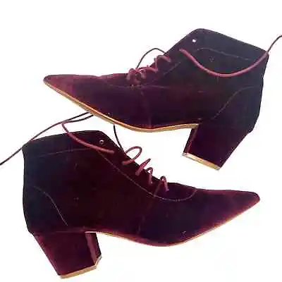 Miss L Fire Velvet Lace Up Booties Sz 40 Crimson • $128