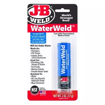 $26.99 • Buy JB Weld WaterWeld Epoxy Putty Stick 57gr Sets & Cures Under Water J-B 8277