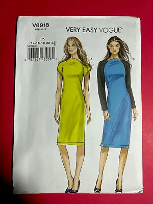 Misses Pullover Sheath Dress Easy Vogue 8918 Sewing Pattern 14 16 18 20 22 UNCUT • $9.99