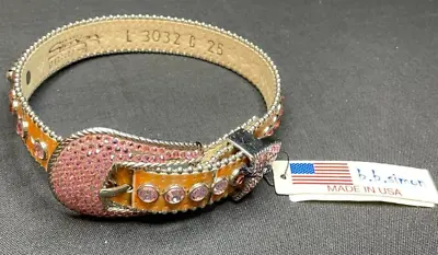 BB Simon Dog Collar  Tan Leather Pale Pink Swarovski Crystals Large (#8) • $125.50