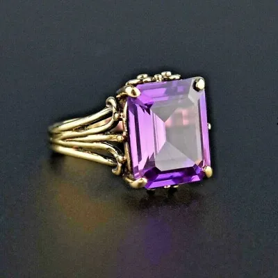 Emerald Cut Lab Created Amethyst Diamond Women's Engagement Ring 14K Yellow Gold • $74.99