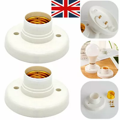 E27 Light Bulb Holder Base Fitting ES Edison Screw Cap Socket White Lamp Fixing • £3.23