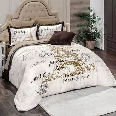 Brown And White Paris Super Soft Comforter Set Trendy  Design • $134.95