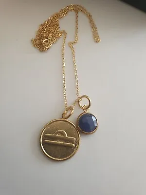 Gold Plated Necklace Sapphire Gemstone Libra Zodiac Boho Jewellery Ottoman • £25