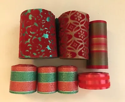 Vintage CHRISTMAS RIBBON Lot Flocked Velvet Striped Weatherproof  • $14.99